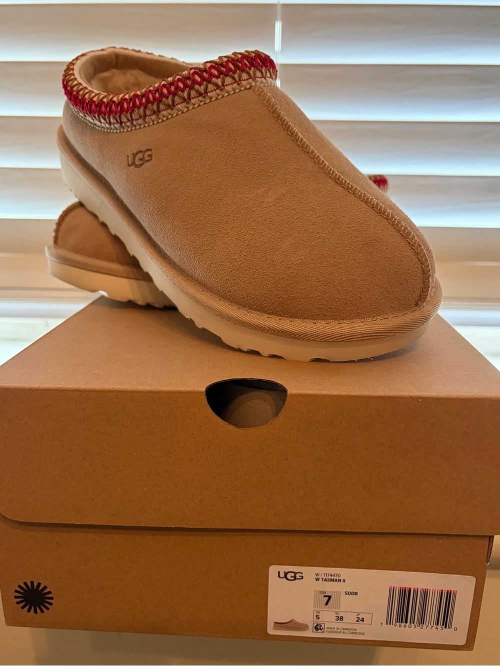 UGG Tasman Mule in Chestnut with Red Trim